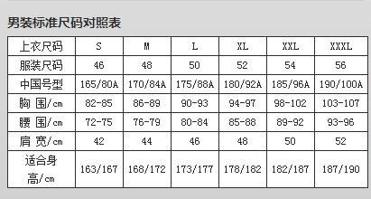 男装标准尺寸对照表：直观易用版 3